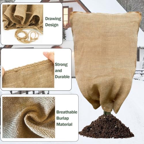 2-Pack Burlap Fabric Plant Bags - 32 X 40 Inch Winter Plant Cover Freeze Protection, Reusable Burlap Sacks Plant Frost Cloth for Outdoor Plants, Cold Weather Tree Wrap for Trees, Bushes & Garden
