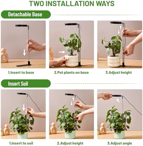 LBW Grow Lights for Indoor Plants, Full Spectrum Halo Grow Light with Base