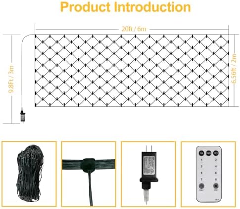 600 LED 20x6.6ft Net Lights Outdoor Mesh Lights with Remote Timer 8 Modes