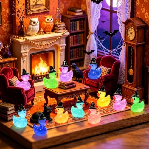 100 Pcs Halloween Luminous Mini Resin Ducks Miniature Figurines
