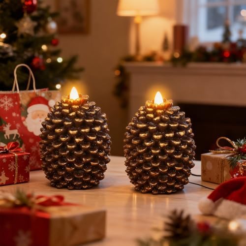 Eldnacele Pine Cone Flameless Candles Battery Operated with 6 Hour Timer