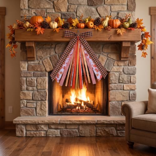 Fall Wreath Sash Autumn Wreath Bow, 11.8*23.6" Thanksgiving Bow Decorations