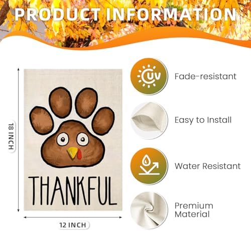 Thanksgiving Turkey Paw Garden Flags for Outside 12x18 Inch Double Sided