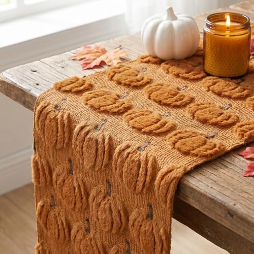 Artoid Mode Caramel Soft Faux Fur Fall Table Runner 13x120 Inch