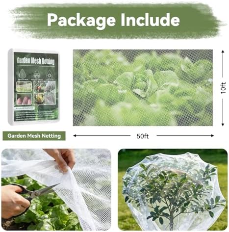 Garden Mesh Netting, 10 * 50 FT Ultra Fine Plant Netting Covers Pest Barrier Row Cover Net for Raised Beds Tree Protect Greenhouse Fruit Vegetable Flowers from Birds Bugs