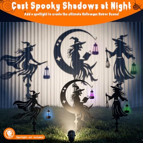 KODIBO Halloween Decor 3-Pack Metal Witch Yard Stakes with Solar Lanterns