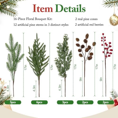 16pcs christmas Flowers Artificial Greenery for Christmas Decorations