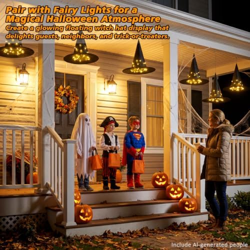 Legigo 12 PCS Halloween Decorations Witch Hat- Hanging Witch Hats with Rope