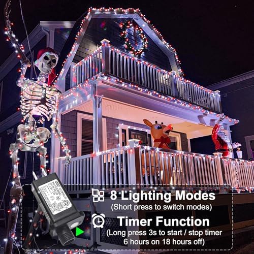 100FT 300 LED Christmas Lights Outdoor, Red and White Christmas Tree Lights