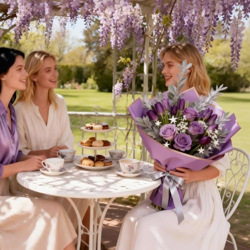 20 Sheet Flower Wrapping Paper-Waterproof Bouquet Paper (Light purple)