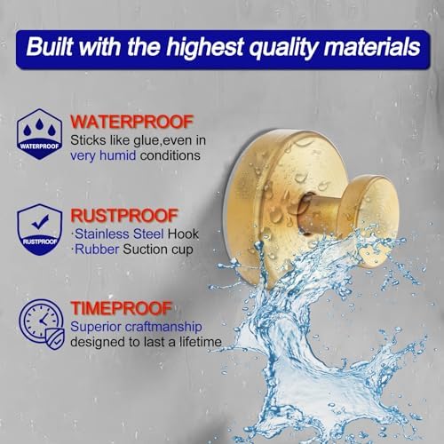 Bntuk Suction Cup Hooks for Door Wreaths, Vacuum Suction Wreath Hanger for Front Door Window Glass, Bath Robe Looafh Shower Hooks for Inside Shower - 2 Pack, Gold1