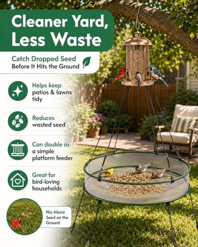 2-Pack Bird Seed Catcher Tray for Outdoor Hanging Feeders, 24" Large Upgraded Anti-Flip Feeder Tray with 4" Deep Windproof Platform, Stable Design to Catch Dropped Seeds, Fits Most Bird Feeders