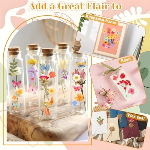 318 PCS Pressed Flowers Butterfly Stickers for Craft, Real Dried Pressed Flowers Bulk Natural Dry Flowers Floral with DIY Butterfly Stickers Tweezers for Art, Resin Mold, Candles, Soap, Jewelry Making