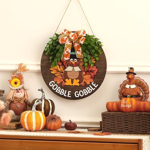 Boao 12 Inch Thanksgiving Door Decor Turkey Wooden Sign for Front Door
