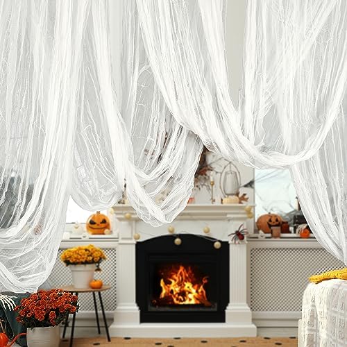 RunNico 600" x 85" Creepy Cloth - Large White Halloween Spooky Fabric Cloth - Creepy Spooky Halloween Decorations for Haunted House Window Backdrops Garden Party Yard Wall Doorway