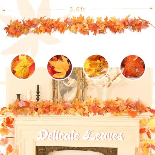 Joyhalo 6 Pack Fall Garland with Orange Leaves
