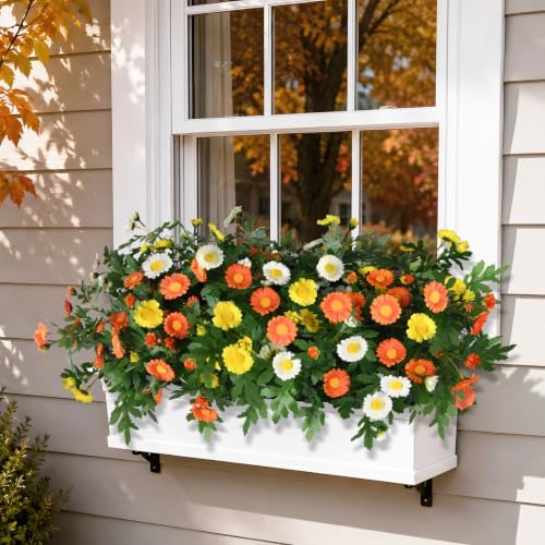 INQCMY Fall Artificial Mums Flowers for Outdoors Planter Fake Plants 6 PCS