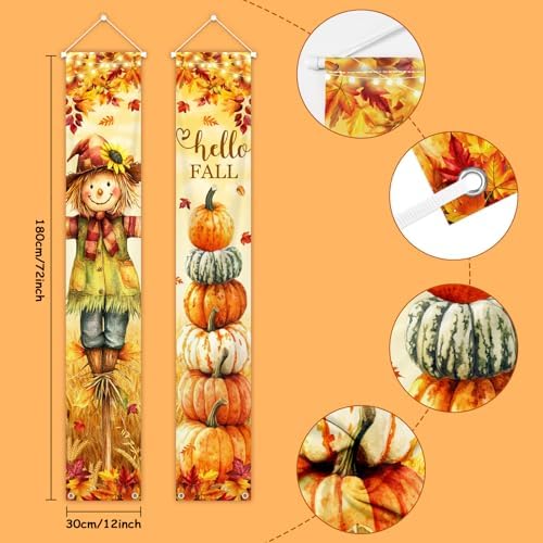 Hello Fall Porch Banner Autumn Scarecrow Pumpkin Fall Banner Harvest Decor