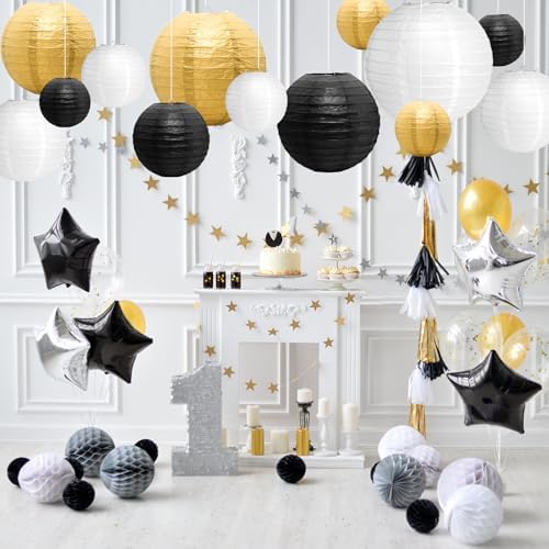 21Pcs Paper Lanterns, 4-10in Round Hanging Decor for Wedding, Birthday