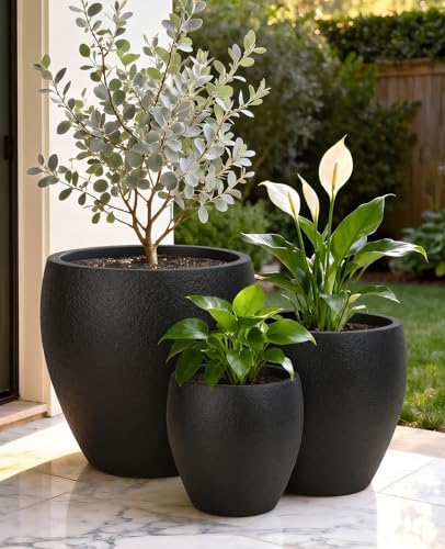 homenote 14.5/12/9.7 Inch Large Plastic Flower Pots with Drainage (3 Pcs)
