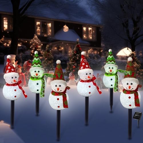 Solar Christmas Snowman Pathway Lights Outdoor Decoration, 3 Pack