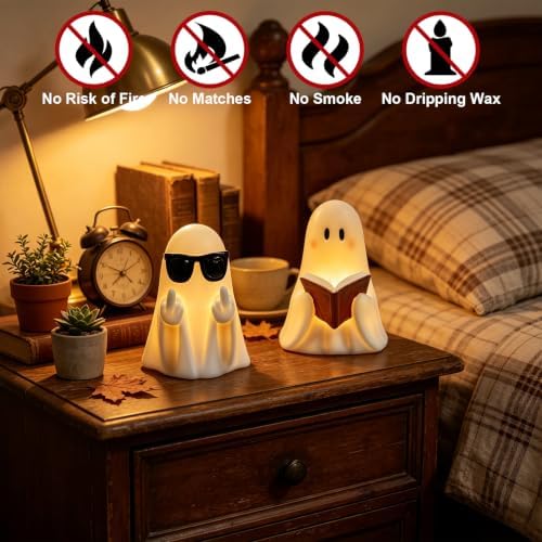 Eldnacele Halloween Ghost Flameless Candles Battery Operated with 6H Timer
