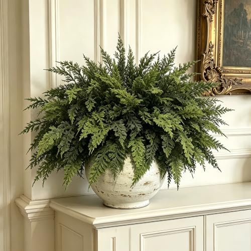 12 Pcs, Cedar Branches, Faux Cedar Stems, Lifelike Christmas Greenery