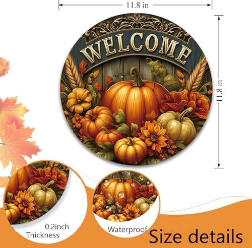Fall Door Sign Autumn Pumpkin Welcome Wreath for Front Door Decor