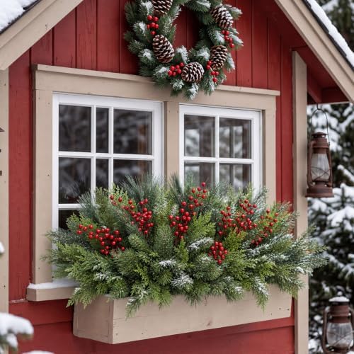 Suncalla 24 Pcs Artificial Christmas Flowers for Outdoors Winter, Fresh