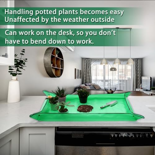 Plant Repotting Mat,Extra Large Waterproof Potting Mats,Foldable Potting Mat for Indoor Plant Transplanting and Dirt Control,Portable Gardening Mats for Repotting(43''*30'',Green)