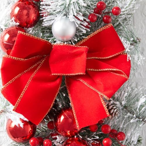 Christmas Swag Wreath for Staircase, Christmas GlitterTeardrop Decorations with Bow Swag Trim for Front Door Wall Window Indoor Outdoor (Red, 45cm*20cm)