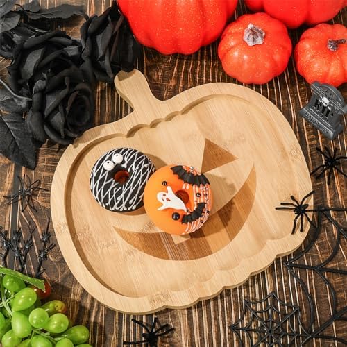 Whaline 2Pcs Halloween Charcuterie Board Pumpkin Ghost Serving Trays Bamboo Cheese Platter Tray Appetizer Boards Party Serving Platters for Home Party Dinnerware Supplies
