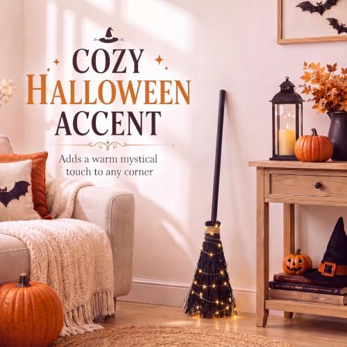 Seenelling 40 Inch Halloween Witch Broom with LED Light, Black