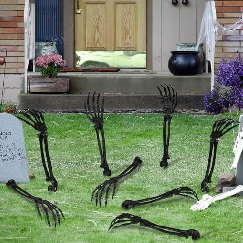 Halloween Realistic Skeleton Stakes Zombie Ghost Arm Stake Severed Plastic Skeleton Hands Yard Signs for Halloween Props Decorations (4 Pcs Black)