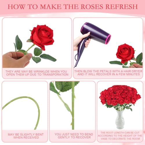 Hananona Artificial Roses Flowers for Flower Arrangement, 12 Pcs Silk Red Rose Bouquet for Home Decoration, Faux Roses for Parties and Wedding Decoration (Red, 12)