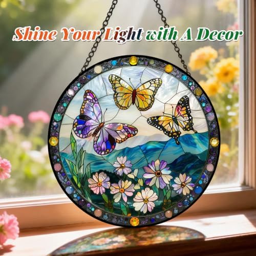 Stained Glass Butterfly Suncatcher Window Hanging Birthday Gifts for Women