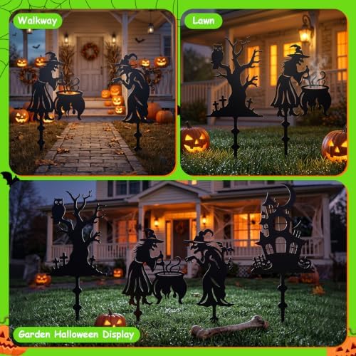Halloween Witch Yard Stakes, 4-Pack Metal Silhouette Halloween Decor