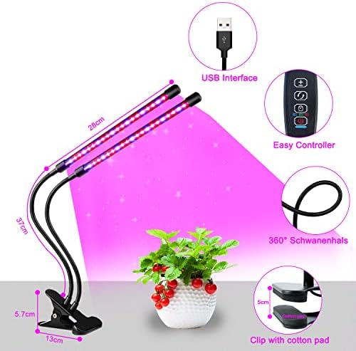 Grow Lights for Indoor Plants, Full Spectrum Dual-Head Clip Plant Lights