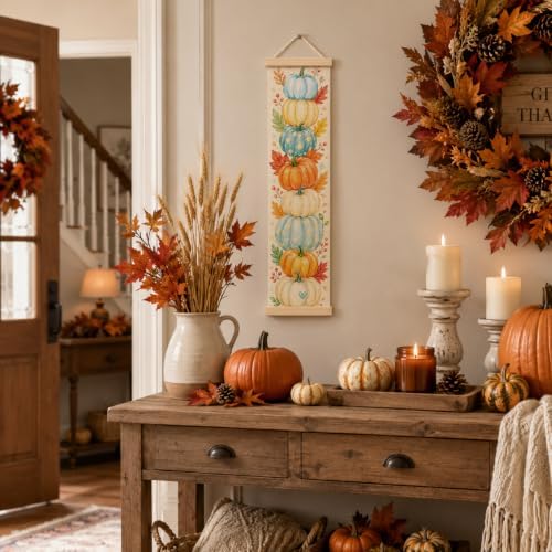 Fall Wall Hanging Decor Banner, Stacked Pumpkin Canvas Art for Home Office