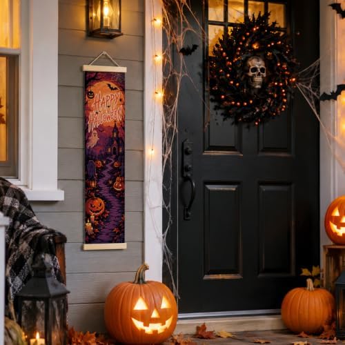 Halloween Party Banner, Haunted House Canvas Decor for Home and Office