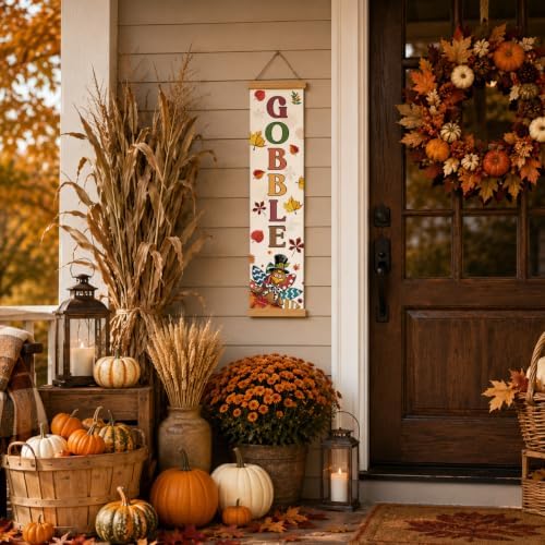 Thanksgiving Banner, Gobble Autumn Wall Decor Banner for Party Farmhouse