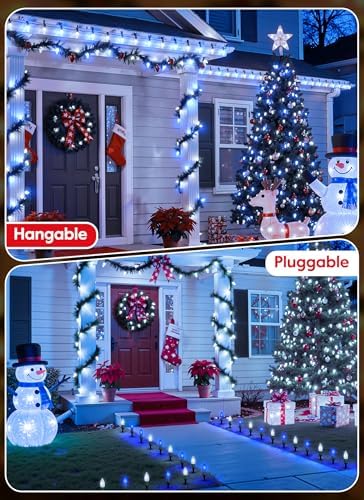 Brightown C9 Christmas Lights Outdoor, 25.7 Ft Strawberry C9 Christmas Pathway Lights with 20 LED Bulbs and Stakes, Christmas Decorations Outside Walkway Sidewalk Holiday, Blue and White