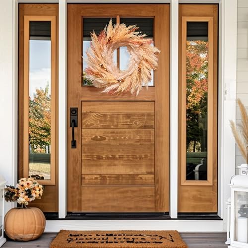 DecorbyHannah 24'' Neutral Fall Pampas Wreath with Lights for Front Door