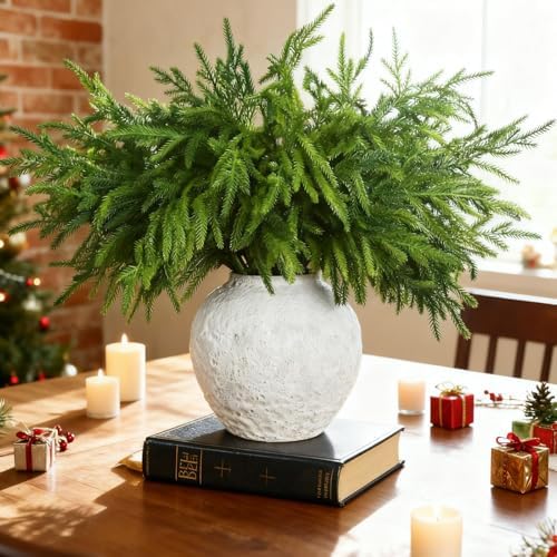 Jutom 12 Pcs Artificial Christmas Norfolk Pine Branches Stems, 18 Inches