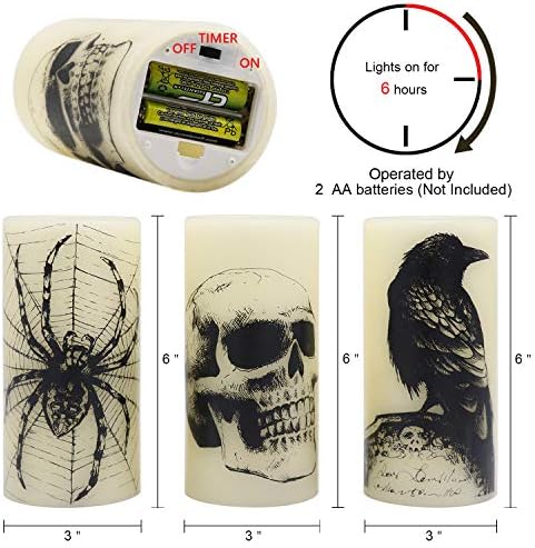 Eldnacele Skull Halloween Flameless Candles Battery Operated with 6H Timer