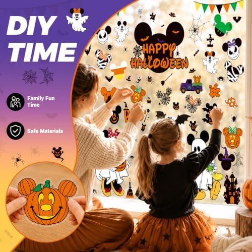 Halloween Window Clings, 8 Sheet Cute Themed Pumpkin Spider Halloween Party