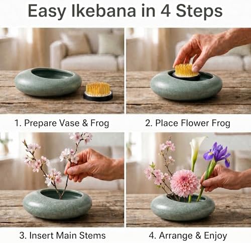 2 Pack Ikebana Vases with Kenzan Frogs, Ceramic Flower Vase