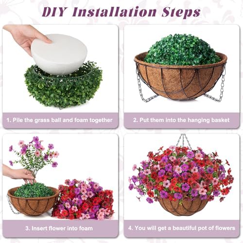 INXUGAO Artificial Fake Flowers Hanging Basket for Outdoor Decoration