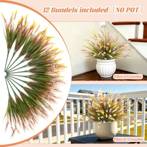 12 Pcs Fake Fall Plants Artificial Monkey Grass for Outdoors Porch Decor