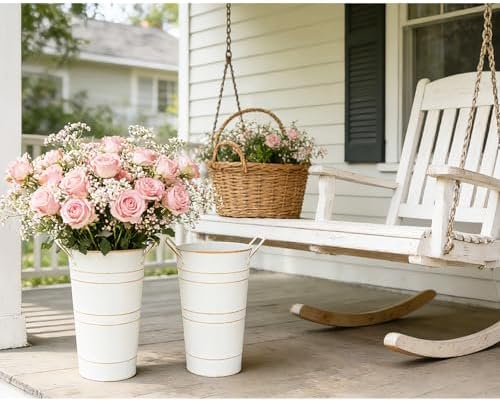 5 Pack Rustic Metal Tall Flower Vase with Handles for Wedding Home Decor